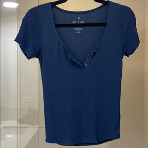 American Eagle Button-down Henley Top Blue M